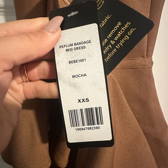 bebe Strapless Brown Peplum Dress - Picture 2 of 8